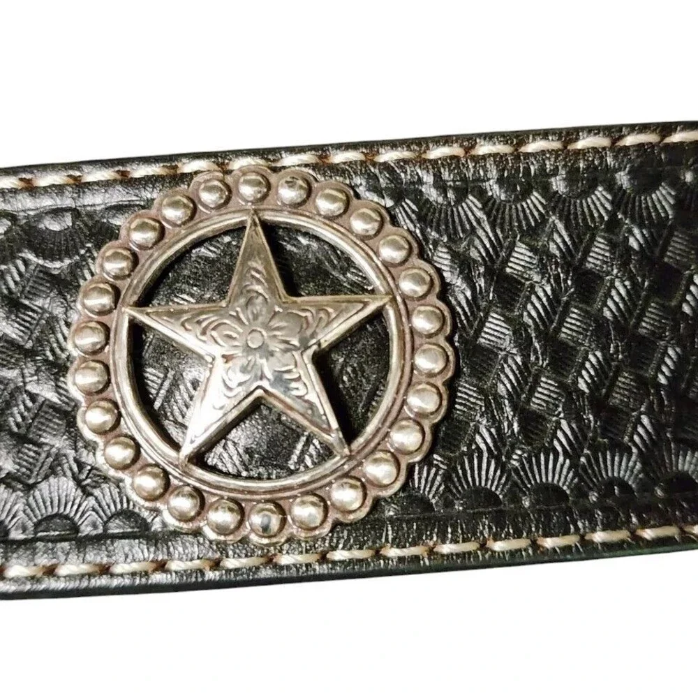 Cavenders Black Leather Belt Silver Stars Size 36
